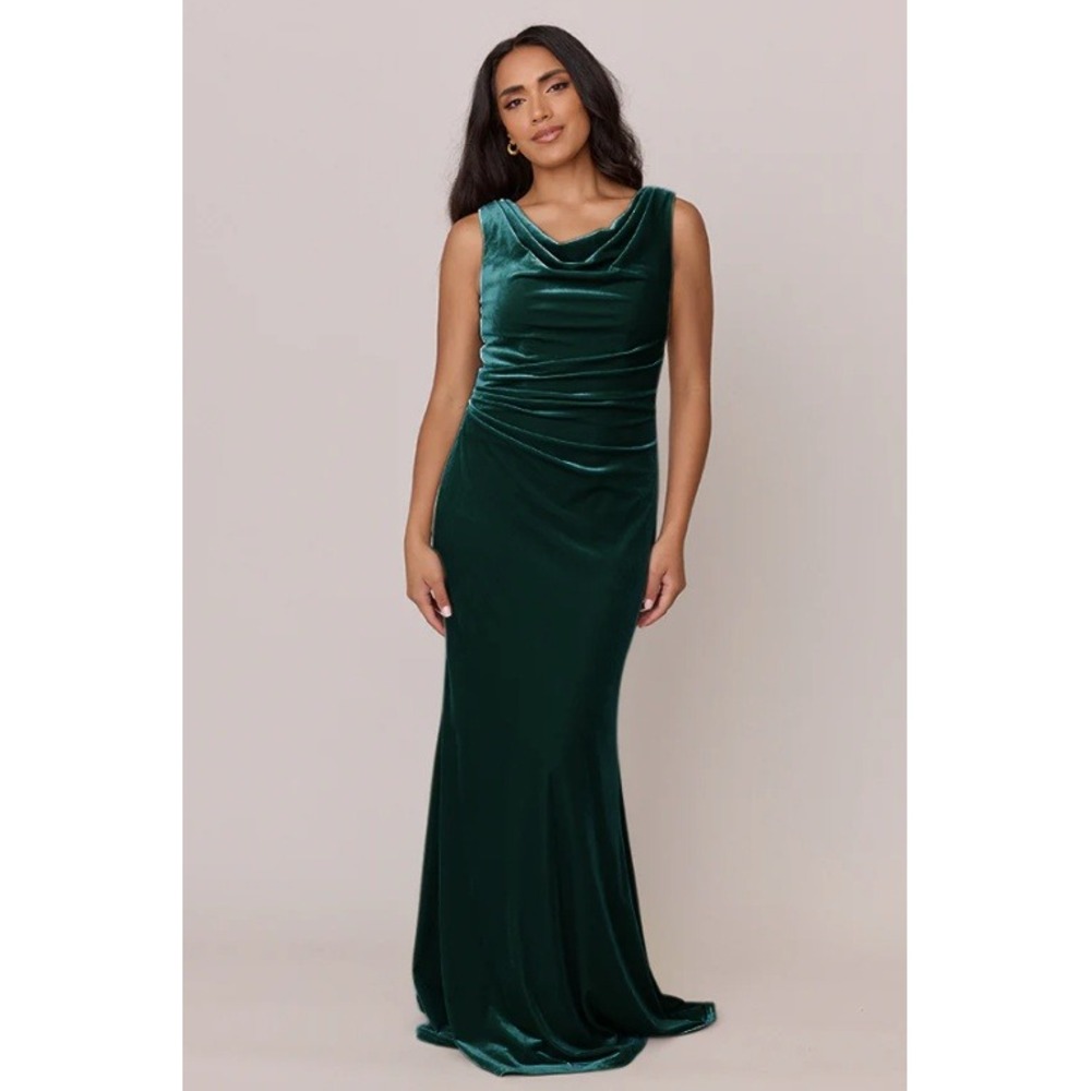 Revelry Faith Velvet Bridesmaid Dress 14 Emerald Green Cowl Neck Formal Gown